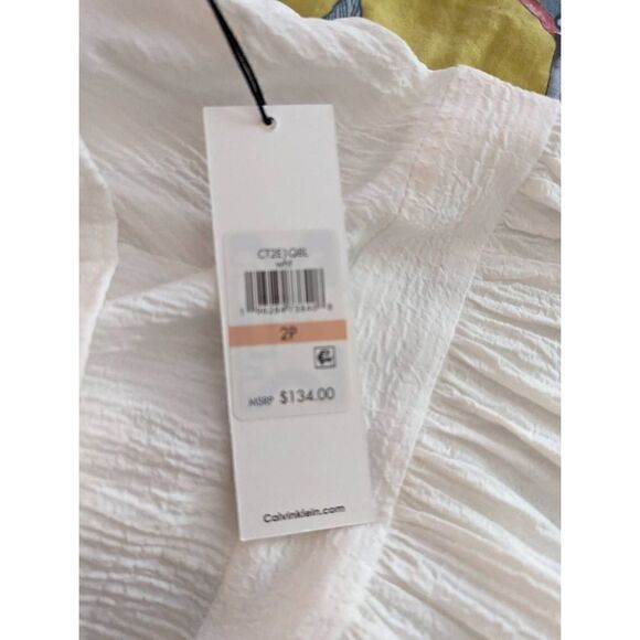 Calvin Klein white ruffled neckline a line mini dress sz 2p nwt - Picture 3 of 7